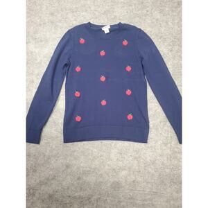 Girls Crewcuts L (10-11) Navy Blue Red Apple Embroidered Sweater
